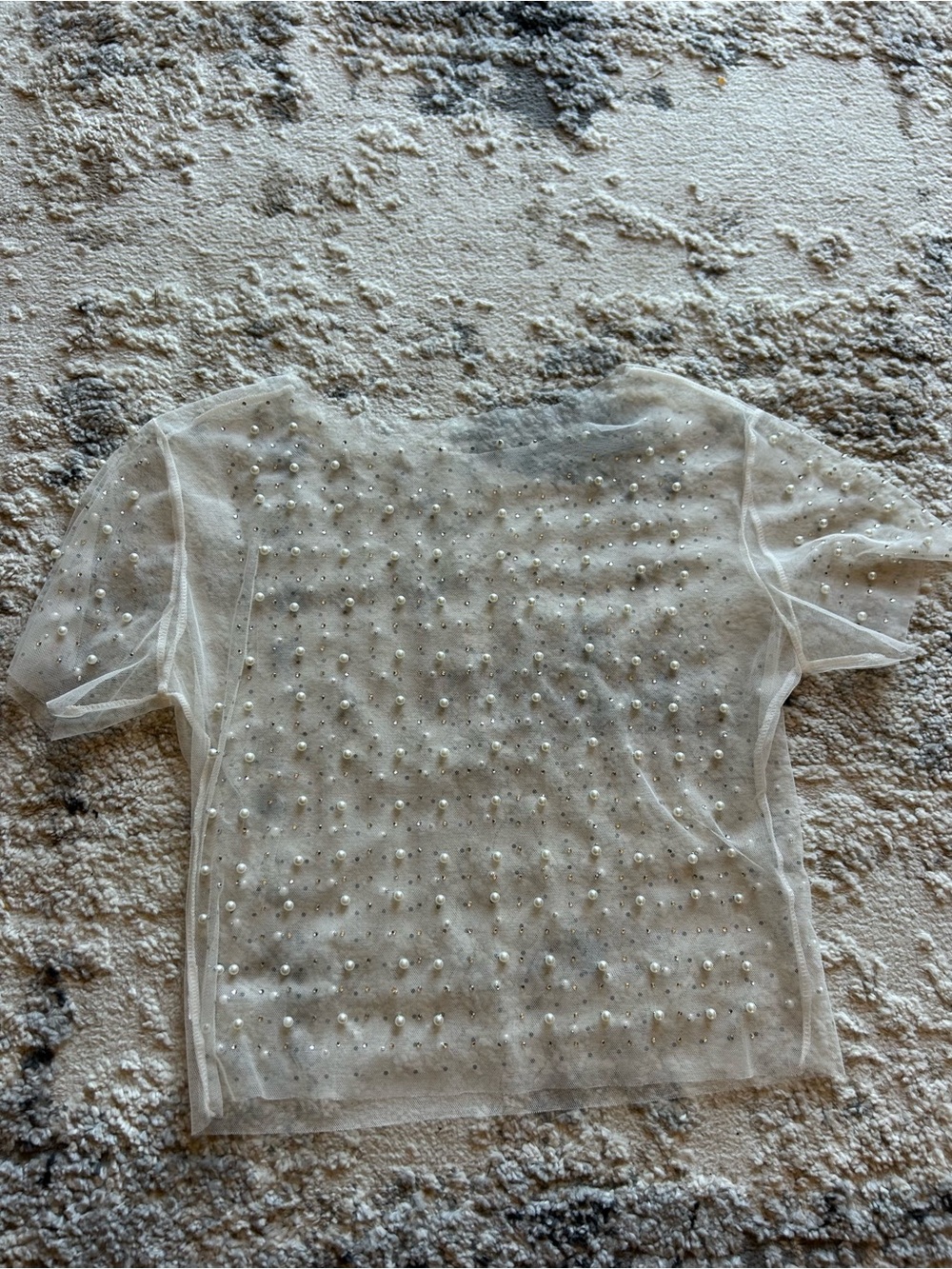 Pearl-Embellished Sheer Top